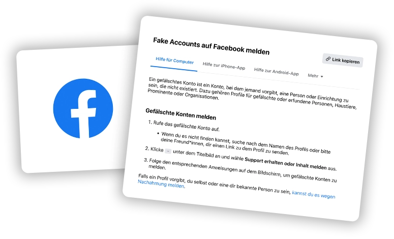 Facebook Link - Betrüger Konten melden