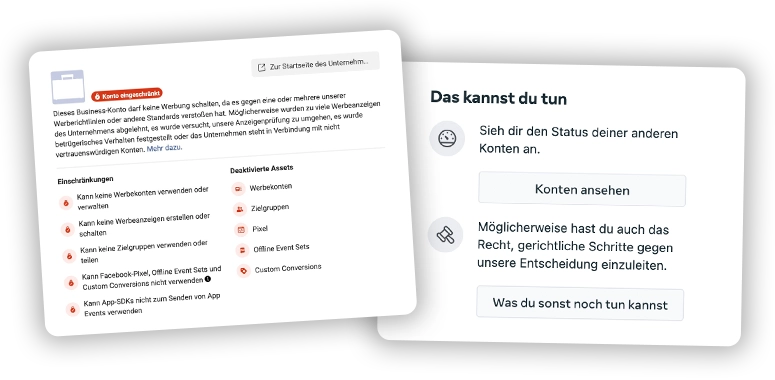 Facebook Werbekonto gesperrt - Werbeanzeigen abgelehnt