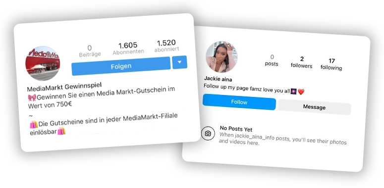 Ein Grund für Fake Profile ist das Erlangen von Engagement und Sichtbarkeit. Ein Grund für Fake Profile ist das Erlangen von Engagement und Sichtbarkeit.