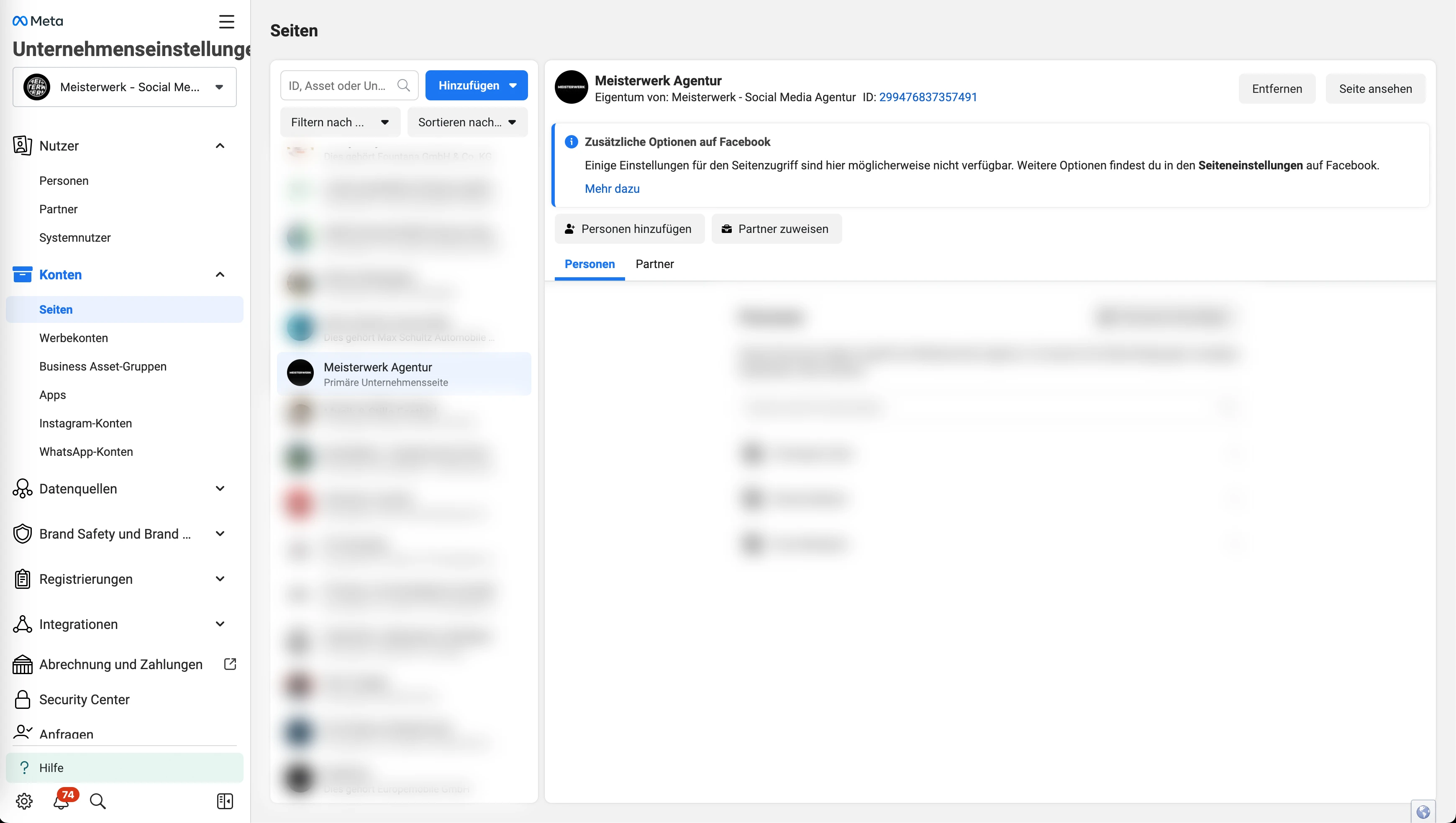 Meta Business Manager - Umgebung für die Zusmammenführung