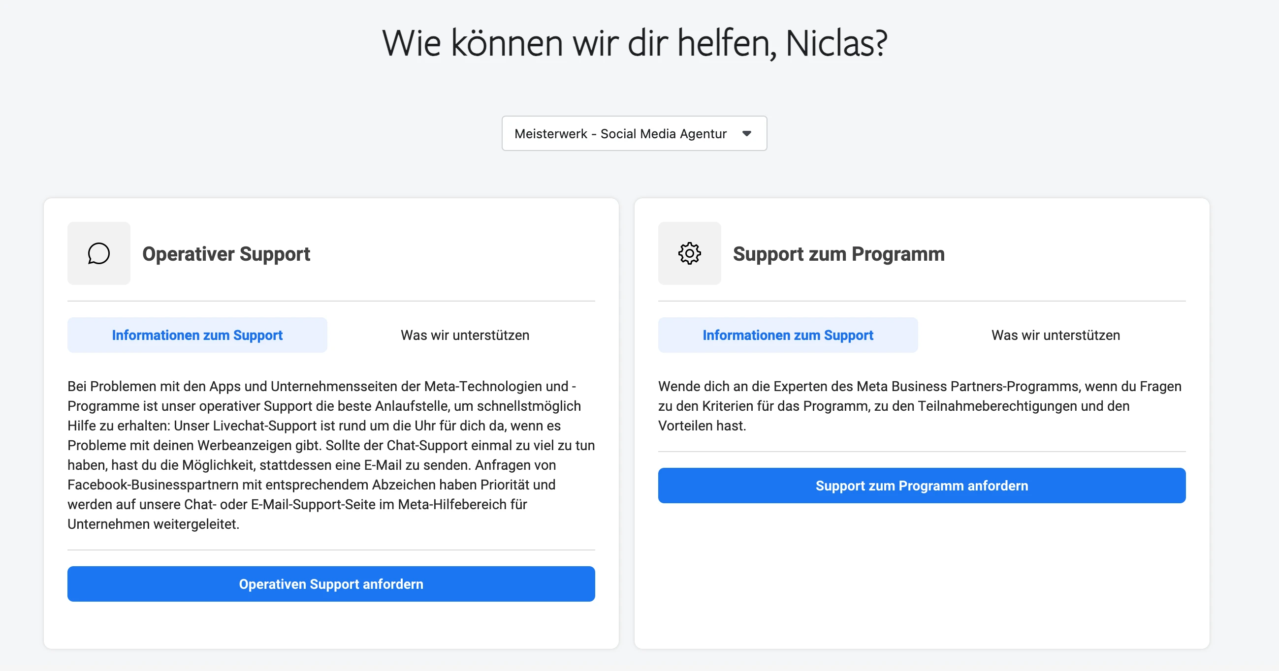 Meta Business Support auf Facebook