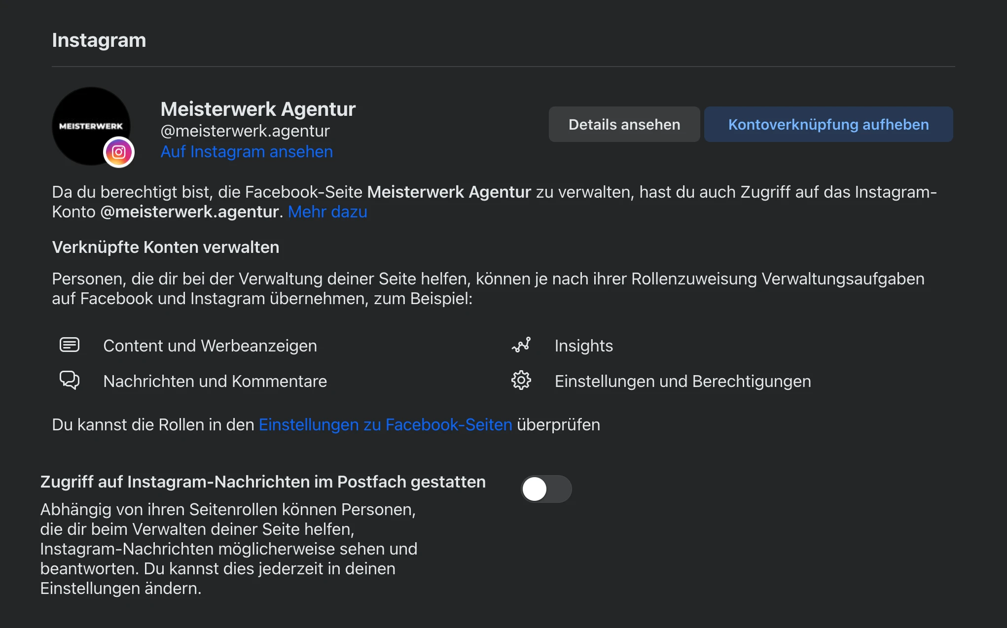 Facebook Seiten Verknüpfung mit Instagram 