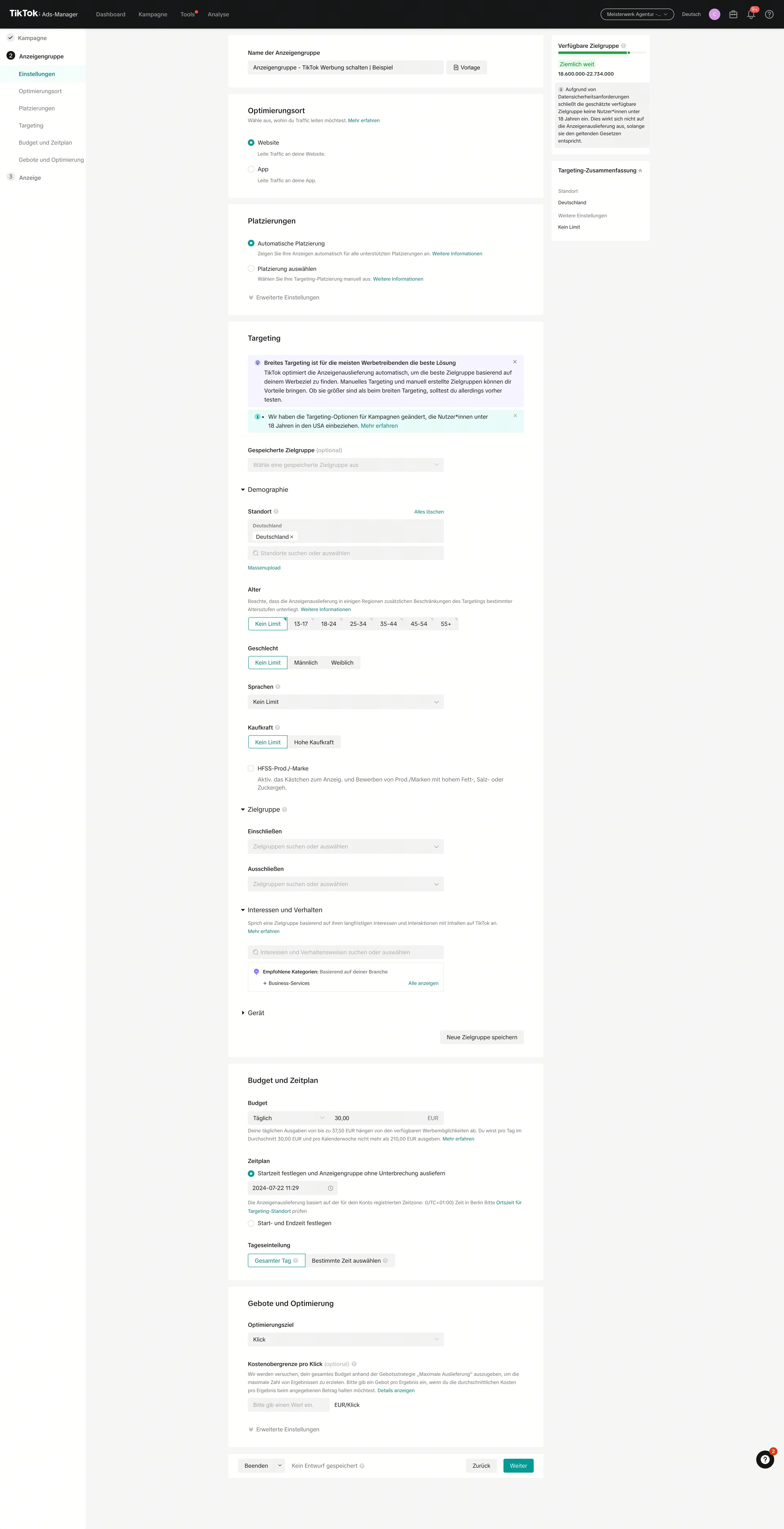 Anzeigengruppen Editor