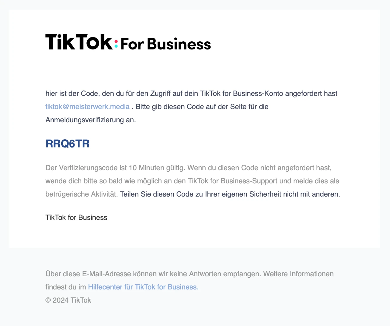 TikTok Bestätigungs-Code E-Mail